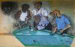 Dogs playing pool mural on the outside of Adams Angler’s Reef in Moore Haven, Florida